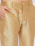 Vastramay Men's Black Ethnic Jacket With Rose Gold Silk Blend Kurta and Pant Style Pyjama Set